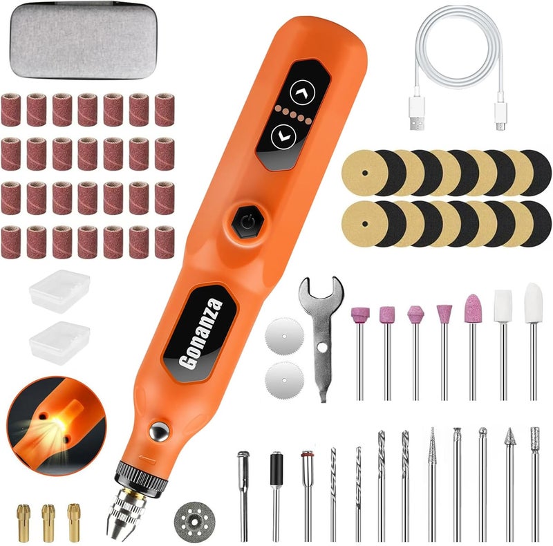 Gonanza Mini Cordless Rotary Tool Kit with Case & 78 Pcs | 5-Speed Variable Speed, LED Light | USB-C Rechargeable for Grinding, Polishing, Engraving, Sanding & Detailed DIY Crafts - Image 1